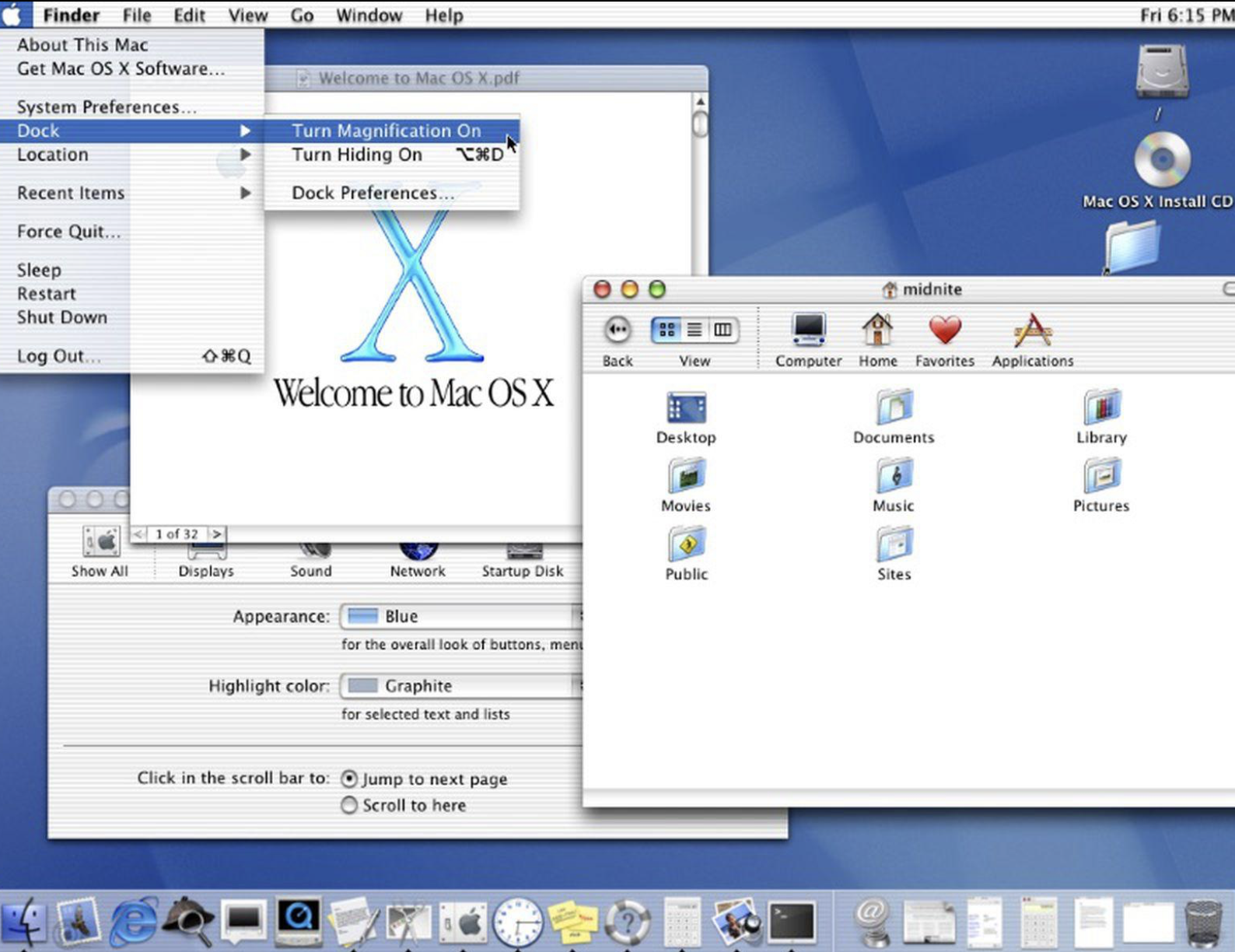 Зураг 5. Mac OS X-ийн эхний үеийн Aqua хэрэглэгчийн интерфейс.